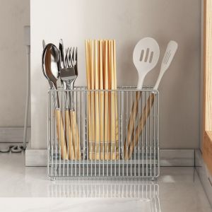 GAOSU Space Saving Cutlery Drying Basket Anti-slip Large Capacity Chopstick Storage Box Versatile Moisture-proof Spoon Forks Storage Rack for Home