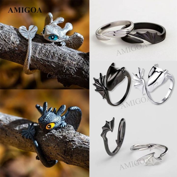 KUA Amigoa Devil And Angel Couple Ring Open Toothless Ring