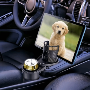 YIYIUR 360 Degree Car Cup Holder 4 in 1 Carbon Fiber Patterned Multi-functional Cup Holder Accessories Extendable Dual Cup Holder Vehicle Interior