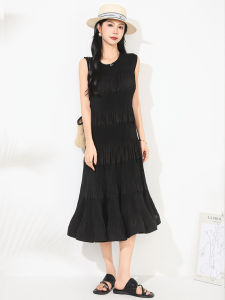 Pleated Dress Womens High-end Sleeveless Elegant Western-style Elegant Blast Mid-length Dress #20252152