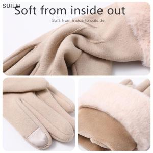 【Flash Sale】COD Autumn Winter Warm Suede Gloves Plus Velvet Thickened Plush Decor Cuff Gloves Outdoor Coldproof Touchscreen Riding Ski Gloves