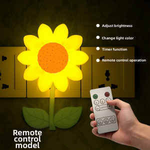 Sunflower LED Light Remote-controlled night lightMotion Sensor / Remote Control Plug-in LampDimmable Color Changing Auto On/Off Timer Nightlight for Kids Bedroom