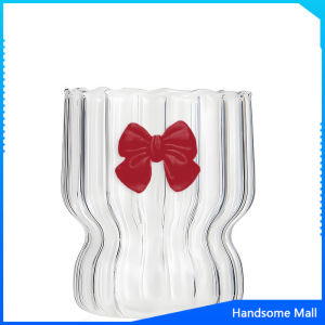 H.S. 300 ml แก้วโบว์สีสีสรรค์สวย แก้วน้ำดื่มสีใส ตกแต่งด้วยโบว์น่ารักเหมาะเป็นของขวัญ ของฝาก Glass Cup