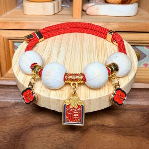 Universal pet collar for cats and dogs - Handmade pet jewelry - Cat and dog collar 中式招财猫木珠宠物项圈狗狗猫咪吉祥长命百岁红绳宠物饰品项链