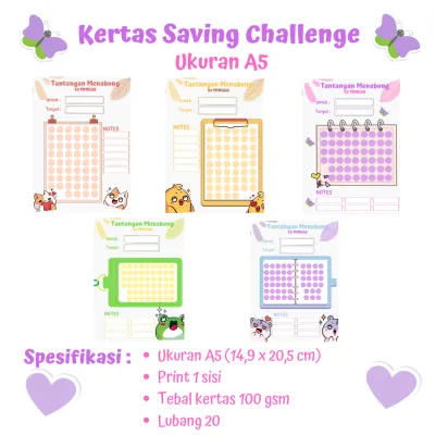 ( Isi 5) Kertas Saving Challenge Ukuran A5 / Kertas Tantangan Menabung