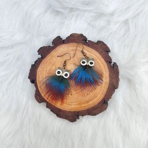 Ready Stock SG Rainbow Fluffy Owl Petite Earrings Handmade Boho Feather Earrings