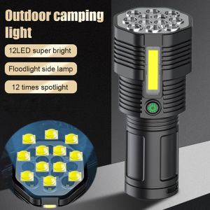 12 LED Flashlight lampu suluh Super Bright With Side Lights COB Torch Light Powerful Portable Outdoor Waterproof Long-Range Electric Torch 4 Lighting Modes