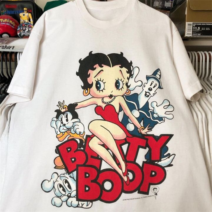 T-shirt  เสื้อยืดคอกลมเสื้อยืดแขนสั้น ผ้าฝ้าย พิมพ์ลายการ์ตูนอนิเมะ Betty boop Miss Betty สไตล์ยุโรป และอเมริกา แฟชั่นสําหรับผู้ชาย และผู้หญิง  เสื้อยืด
