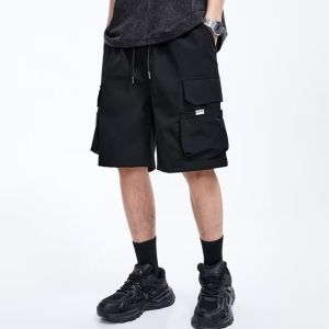 5XL Cotton Lelaki Seluar Pendek Black Big Size Shorts Men Summer Plus Size Drawstring Multi Pocket Loose Casual Cargo Short