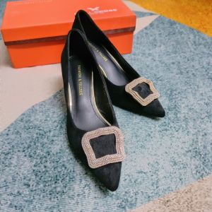 ẢNH THẬT / QCCC - Giày Cao Gót Mũi Nhọn Đính Đá Vuông Gót 5 Phân - HÀNG QUẢNG CHÂU CAO CẤP 6526