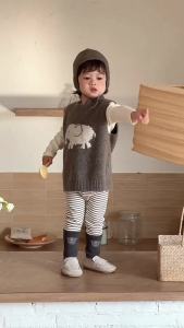 Baby autumn clothing 2026 Korean-style childrens clothing boys autumn outfit knitted vest and base layer set