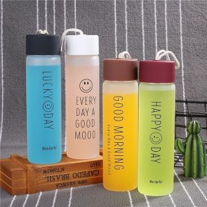 Botol minum motif smile kaca tebal  luar motif doff km berkapasitas 450 ml botol minum aestetik