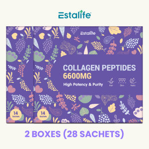Estalife Hydrolyzed Marine Collagen Peptides 6600MG Vitamin C Plus Glutathione Formula Grape Flavor Daily Beauty Supplement
