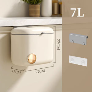Justliving 1 cái THÙNG RÁC TREO Thùng rác rác nhà bếp treo tường gia dụng gắn tường phòng tắm 7/9L cho nhà bếp phòng tắm cửa tủ có nắp đựng mũi heo kiểu Kem Thùng rác tủ không lỗ đục lỗ