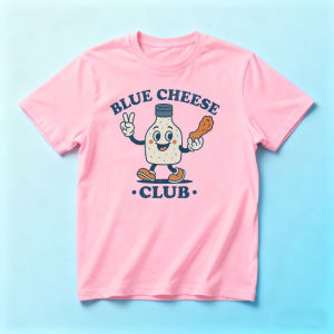 BLUE CHEESE CLUB Summer Men Cotton T-Shirts Vintage Retro Blue Cheese Dressing Character Print Funny Snack Meme Holiday Apparel