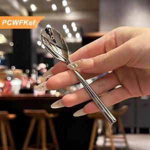 【PCWFKef】 Thép Không Gỉ Vòng Muỗng Net Màu Đỏ Vàng Bữa Ăn Tối Dài Xử Lý Khuấy Món Tráng Miệng Thìa Cho Nhà Bếp Phụ Kiện Tiện Ích
