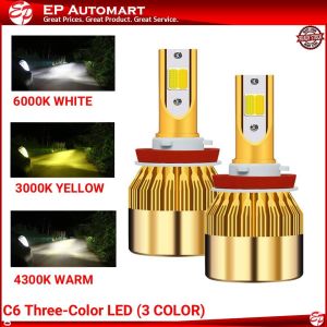 (3-Kaler) C6 Emas Mentol LED Kereta Motorsikal LED headlight H4 Car LED Motor H11 H8 H3 Fog lamp bulb 9005 9006 bb3 hb4 9012 H7
