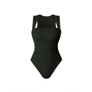 [Hottie Diary] Women’s Strappy Bodysuit Square Neck Tank Top Style Sleeveless Design Figure-Hugging Fit Everyday Layering Essential