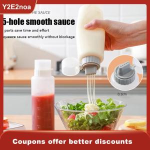 【Y2E2noa】 1Pc 350 175ml 5 Hole Condiment Squeeze Bottles Ketchup Mustard Squeeze Bottle Sauces Dispenser Storage Jar Kitchen Supplies