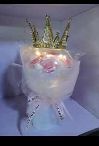 Tanabata QUEEN CROWN Rose Hug Bouquet Bobo Ball Flower Arrangement Creative Valentines Day Birthday Gift GF