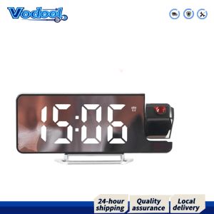 【Fast delivery】 Bedroom Projection Alarm Clock with Brightness Adjustment Digital Clock and Elegant Candleholder