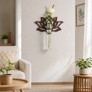 SHUSHABA Wooden Lotus Shape Planter Holder Vase Home Ornaments Wall Mounted Planter Wall Shelf Retro Wall Decoration Indoor Garden