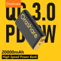 Orashare O20Pro 20000mAh Powerbank 22.5W QC 3.0 Super Fast Charging Power Bank Stylish and Cool Large Capacity Powe Bank Original Two-way Charge Type C Powerbank for Huawei Samsung Xiaomi Vivo Realme（powerbank original branded). 