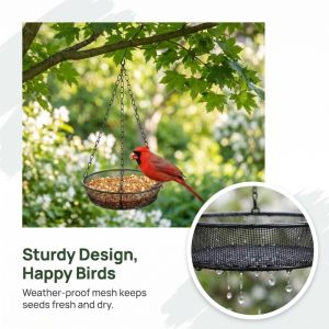 ROIO Sturdy Bird Feeder Tray Breathable Metal Mesh Hanging Bird Feeder Finch Detachable Outdoor Bird Feeder Garden