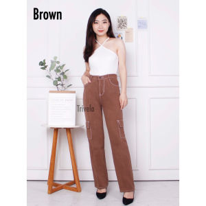 NouraFashion - CELANA CARGO KARET / CELANA CARGO HIGHWAIST LOOSE JEANS WANITA WARNA / CELANA CARGO HIGHWAIST BAGGY JEANS CELANA PANJANG KANTONG WANITA
