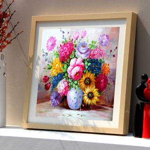 DIY Diamond Painting Full Pot dan Bunga Warna Warni 50x50 cm D660