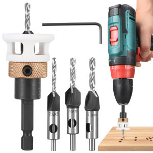 ชุดบิตเจาะซิงค์เคาน์เตอร์6ชิ้นเคาเตอร์ซิงค์กับเครื่องมือดึงไม่ให้เคลื่อนไหวดอกสว่านเจาะไม้ที่มีก้านหกเหลี่ยมขนาด1/4นิ้วทำจาก HSS-M2ดอกสว่านที่แม่นยำสำหรับการแปรรูปไม้