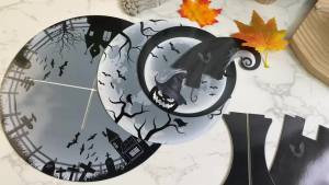 3 Tier Halloween Cupcake Stand The Nightmare Cardboard Cake Stand Tower Pumpkin Bat Scary Party Cupcake Serving Tray Dessert Tower for Halloween Carnival Party Decoration Supplies