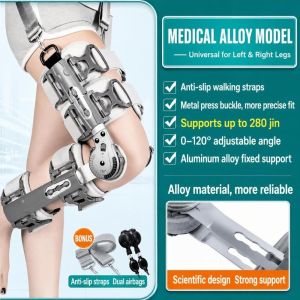 GOXBERK Knee-Joint Support Knee Leg Brace Protector Adjustable Breathable Hinged Leg Support Ligament Care with Button Lock Knee Support Injury Recovery