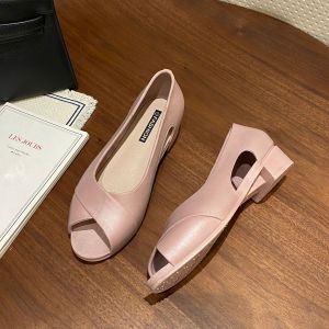 Free Shipping New Summer WomenS Fish-Mouth Sandals With Chunky Heels Side Cut-Outs Casual Flat Soles Non-Slip Everyday Fashion Flats