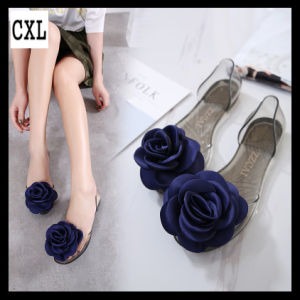 CXL Brand Fashion Beautiful Beach Jelly Flat Shoes Big Flowers Inlay Sandals For Women (Size 35-40)