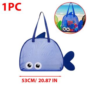 Cute Fish Shape Mesh Beach Bag Large Capacity Kids Sand Toy Storage Tote Bag Lightweight Foldable Swim Pool Bag