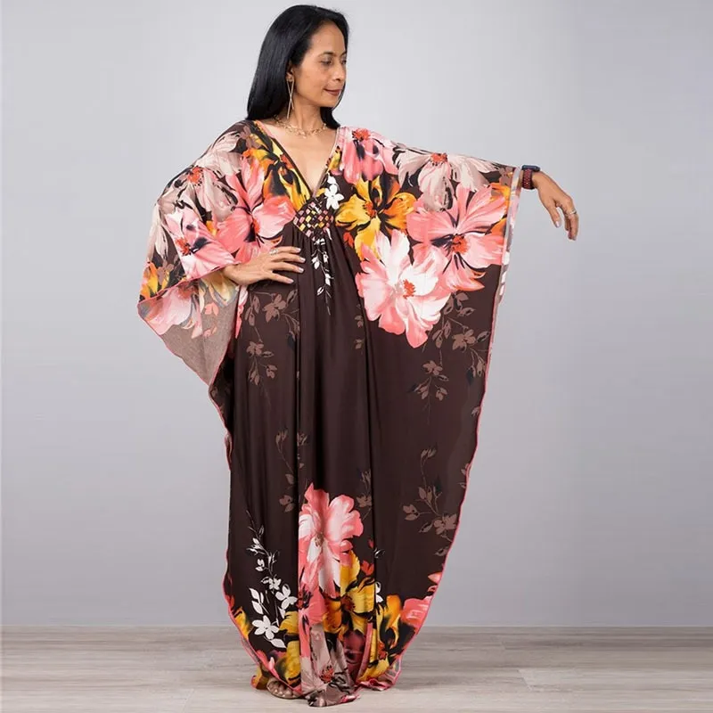Greek Goddess Floral Print Long Dress Stuning Versatile Party Dress Black  Kaftan High Waist Batwing Sleeve Maxi Dresses For Elegant Women Multi  Design Robe | Lazada Singapore