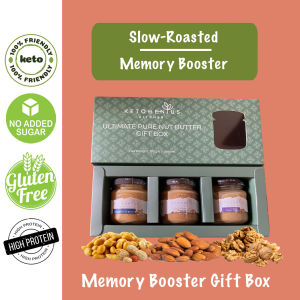 Ketogenius Kitchen Memory Booster Nut Butter Gift Box Kotak Hadiah Mentega Kacang Penguat Minda(Almond No Salt Walnut Smooth Peanut)-Zero Sugar Added Diabetic friendly Vegan No Added Oil Tanpa Gula