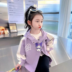 Sanrio Kuromi cartoon girls Kids jacket Spring and Autumn new kawaii baby girl jacket cute girl heart loose hooded top coat
