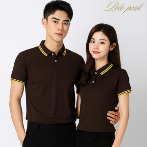 เสื้อโปโลสีน้ำตาล ปกริ้วกากีน้ำเงินเหลือง polopeak