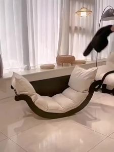 [Cozy ]Multifunctional Banana Boat Lazy Rocking Chair Balcony Household  Sofa Chair Solid Wood Single Casual Nap Reclining Chair