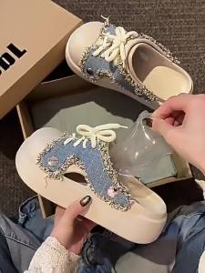 [Free Shipping] Wei Yi Eva Thick-Soled WomenS Summer Outdoor Denim Home Non-Slip Beach Wear-Resistant Slippers
