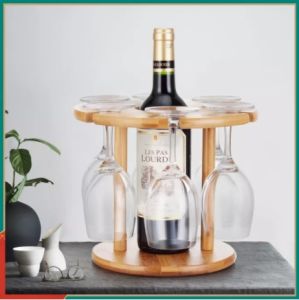 Wine Glass Rack - Bamboo Holder Cup Hanging Shelf Organizer for Home Bar Restaurant