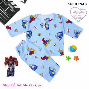 Bộ ngủ dài tay bé trai Size 13 (34-37kg). Vải tole/lanh 2 da loại 1 mát rượi. Có 2 nút cài trước cổ