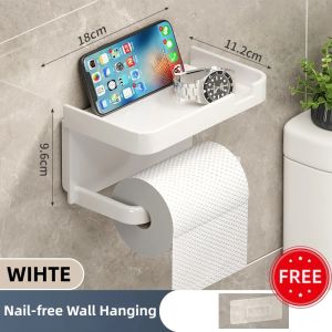 Punch-Free Toilet Tissue Holder Wall Mounted Bathroom Toilet Roll Paper Mobile Phone Organizer Rack