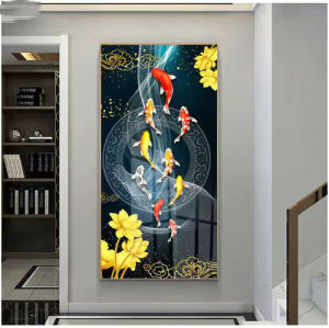 Himalaya Painting 20cmx30cm Lucky Coi Fish Design Frameless waterproof Sintraboard Decorative Wall No Light