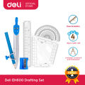Deli EH600 Drafting Set 4 PCS Ruler Set, Compass with Pencil and Sharpener EH600. 