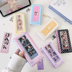 MAKERVY 4 Grids Card Album Polka Dot Bow Hollow Photocards Holder Cute Instant Camera Photo Album