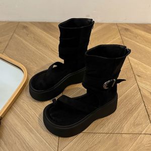 [Free Shipping] Thick-Soled Retro Roman Sandals For Women 2026 Summer New Fashion Toe-Post Short Boots Outdoor Wear Back Zipper Sandals For Women
