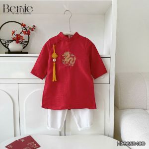Set áo dài bé trai áo chất tafta tre thêu rồng phối khánh kèm quần dài 9 đến 25kg BERNIE H0925B40Đ